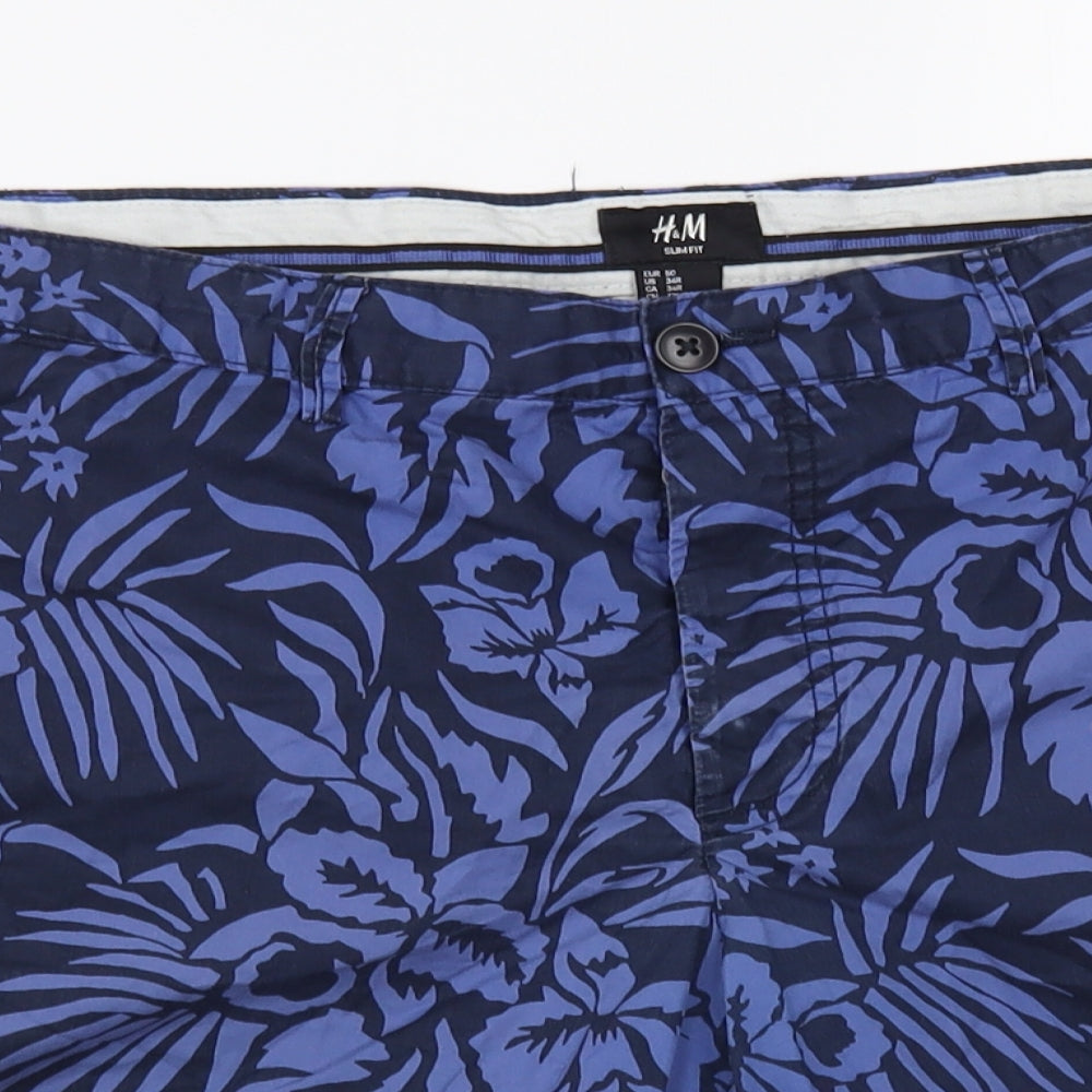H&M Mens Blue Floral Cotton Bermuda Shorts Size 34 in L8 in Regular Button