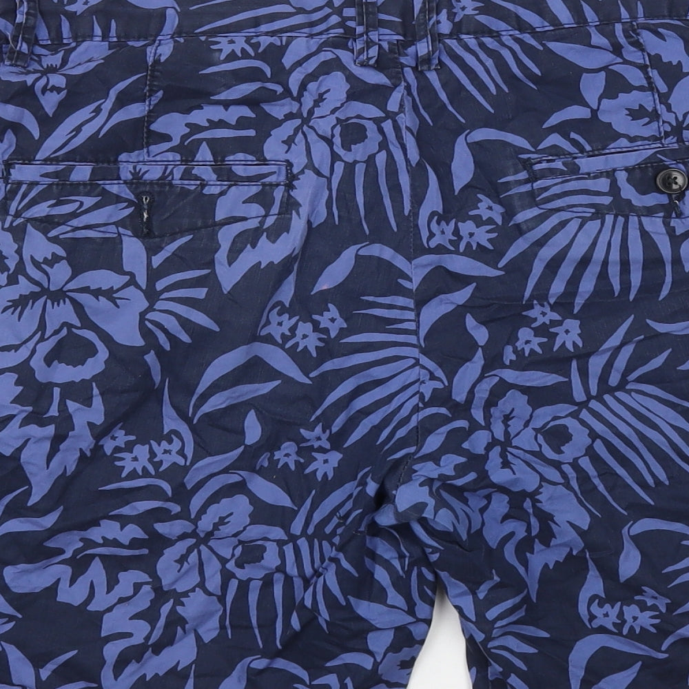 H&M Mens Blue Floral Cotton Bermuda Shorts Size 34 in L8 in Regular Button