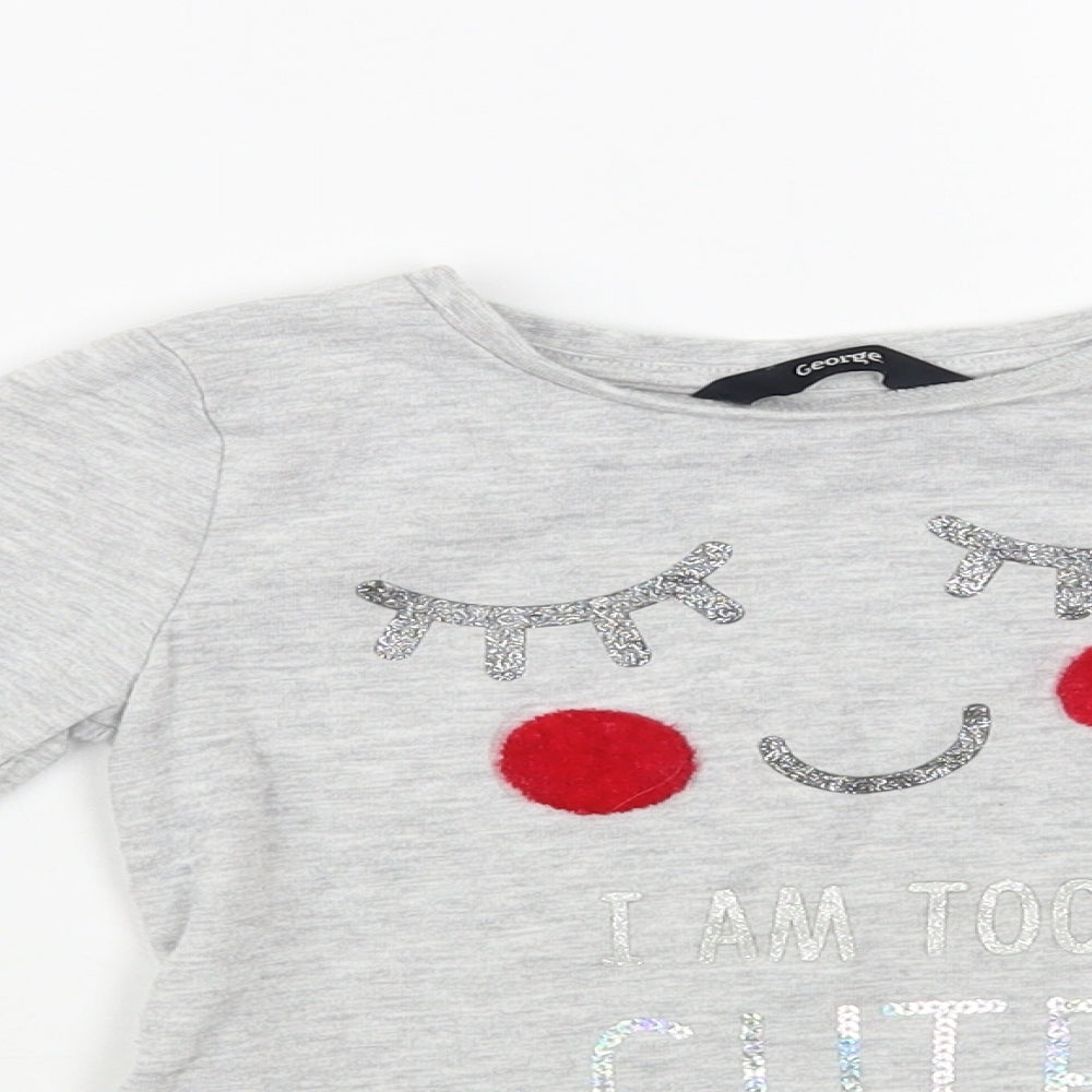 George Girls Grey Polyester Pullover T-Shirt Size 3-4 Years Crew Neck Pullover - Too Cute