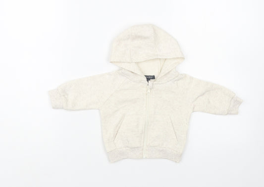 Front view of Primark Baby Beige Cotton Full Zip Jumper, size 0-3, Months Zip