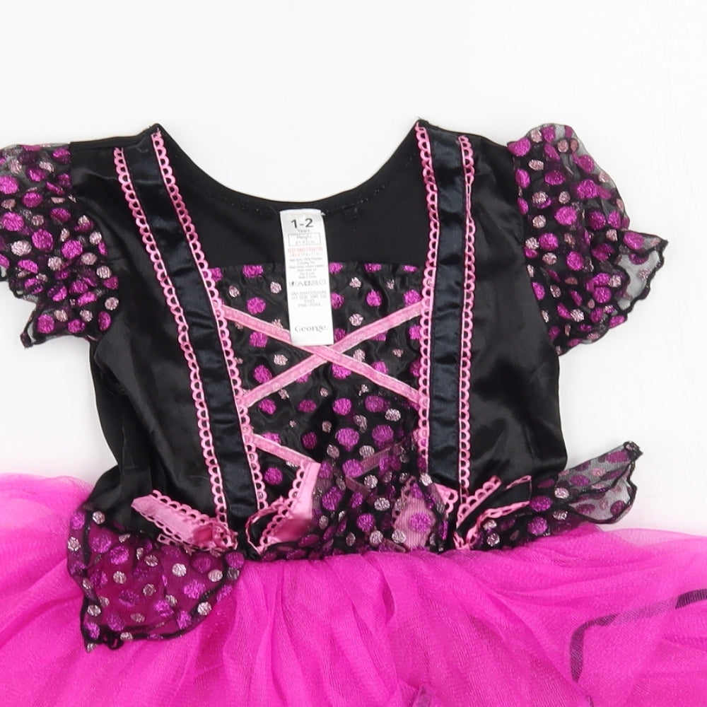 George Baby Pink Polka Dot Polyester Fit & Flare Size 18-24 Months Square Neck Pullover - Fancy Dress