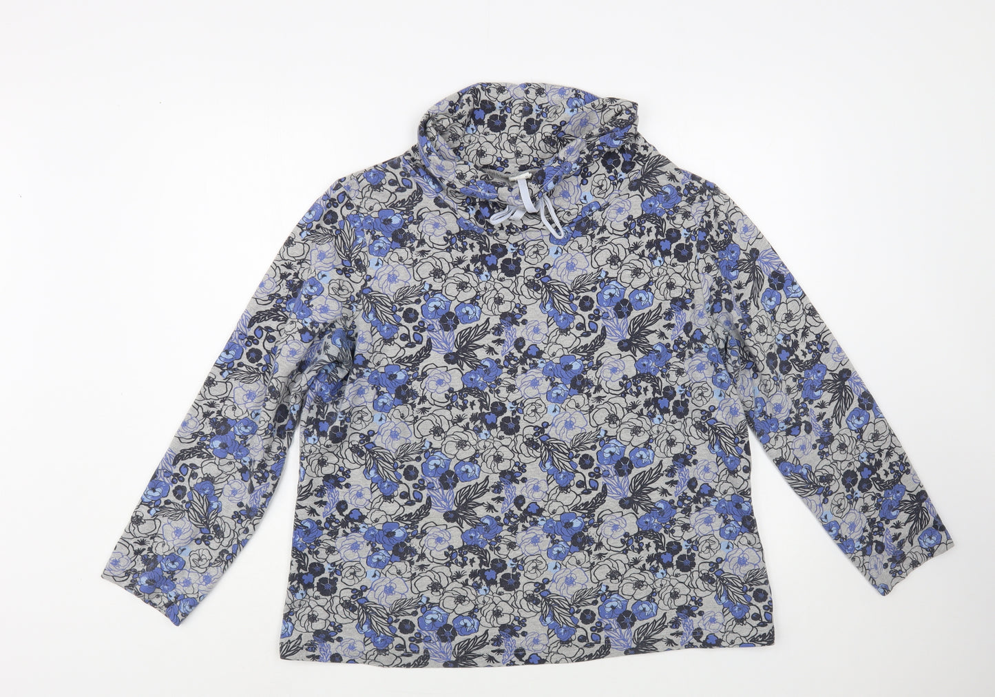AproductZ Womens Grey Floral Cotton Pullover Sweatshirt Size 16 Pullover