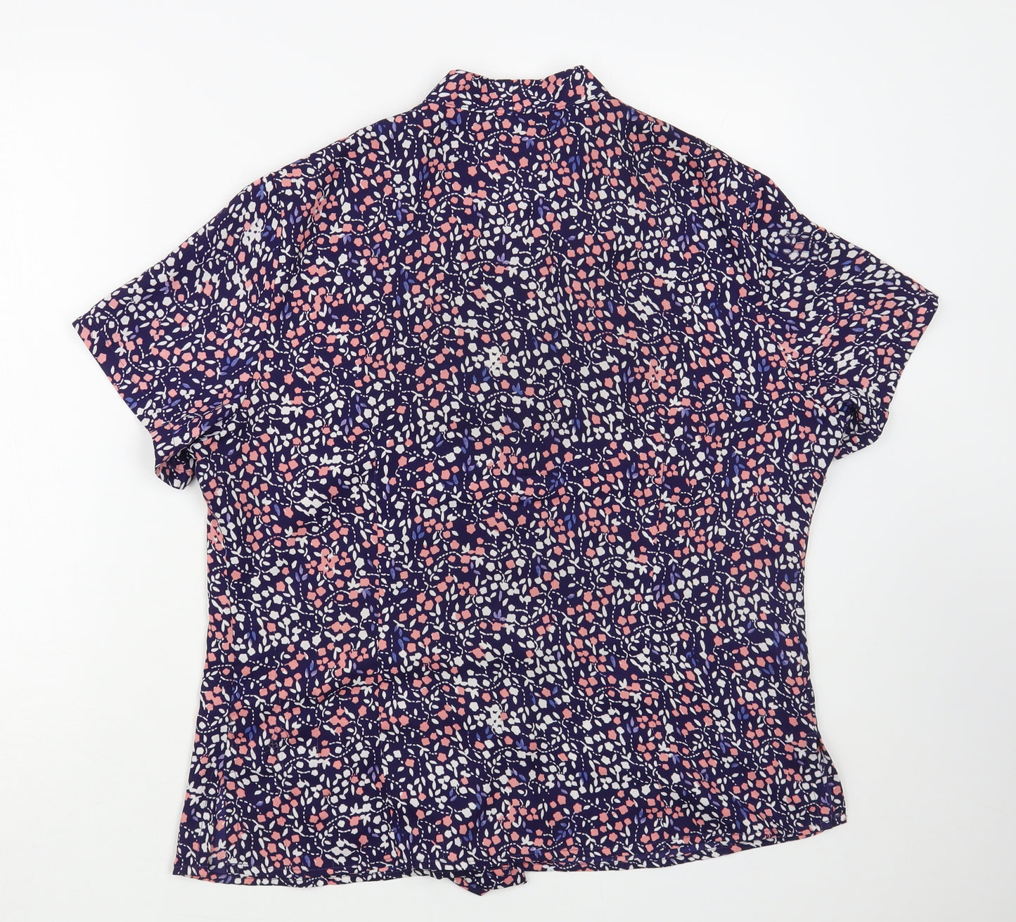 Simon Jersey Womens Blue Floral Polyester Basic Blouse Size 14 V-Neck