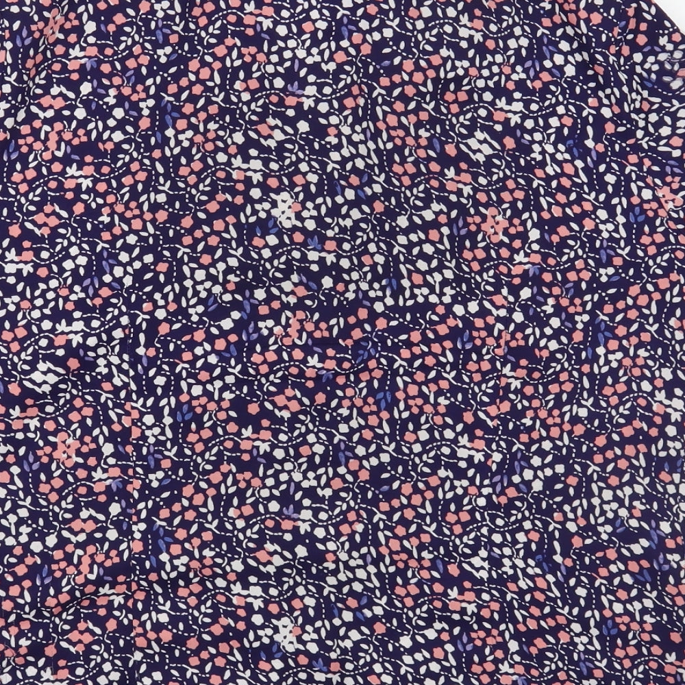 Simon Jersey Womens Blue Floral Polyester Basic Blouse Size 14 V-Neck