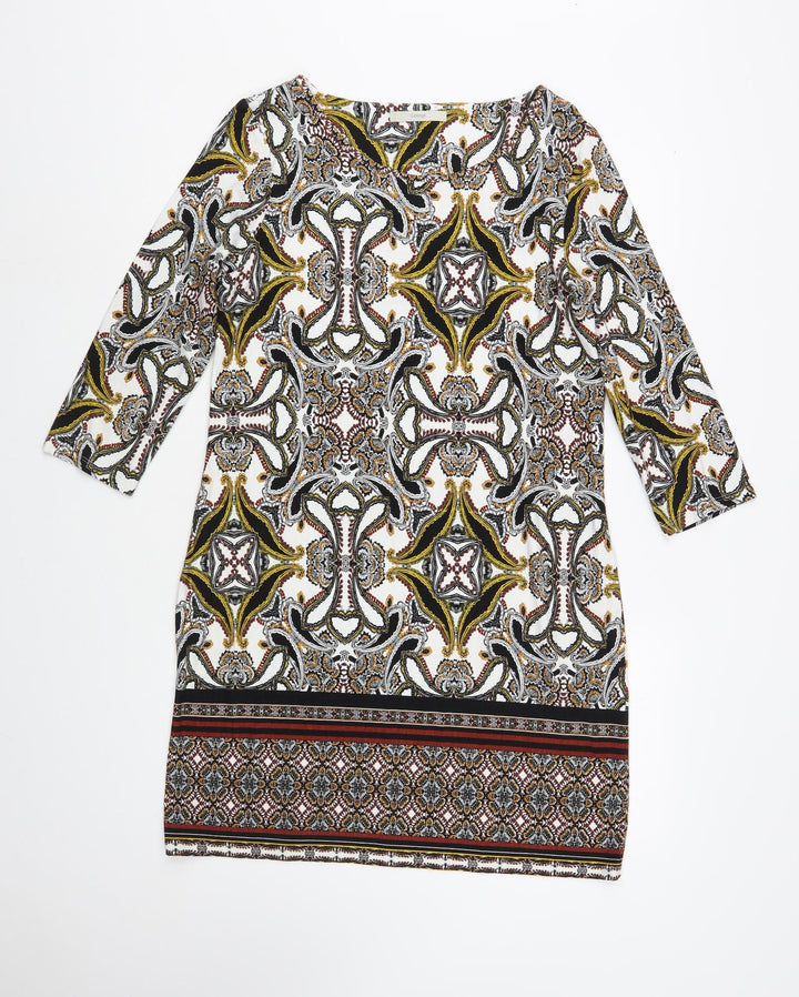 George Womens White Paisley Viscose Pencil Dress Size 12 Boat Neck Pullover