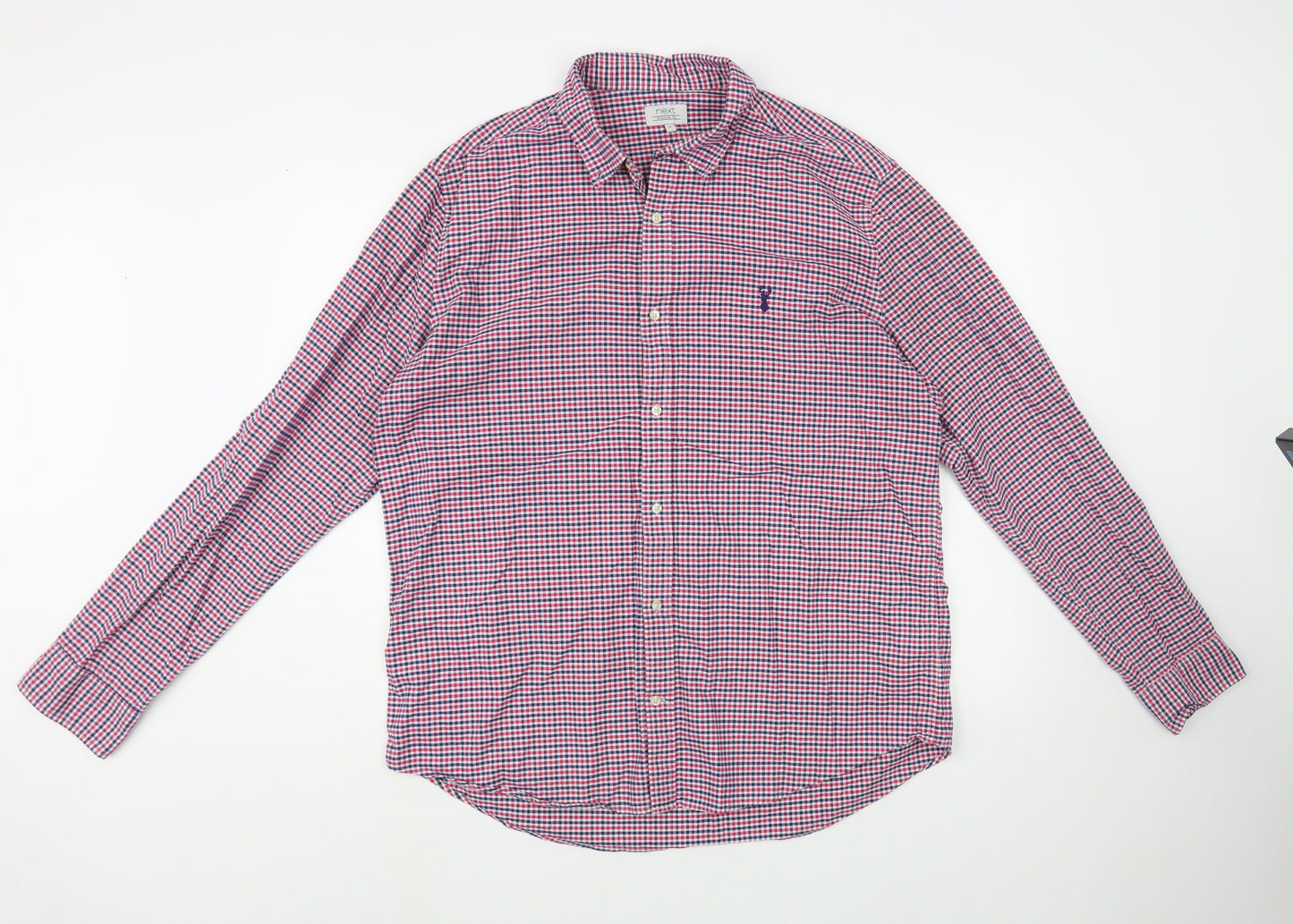 NEXT Mens Red Plaid Cotton Button-Up Size XL Collared Button