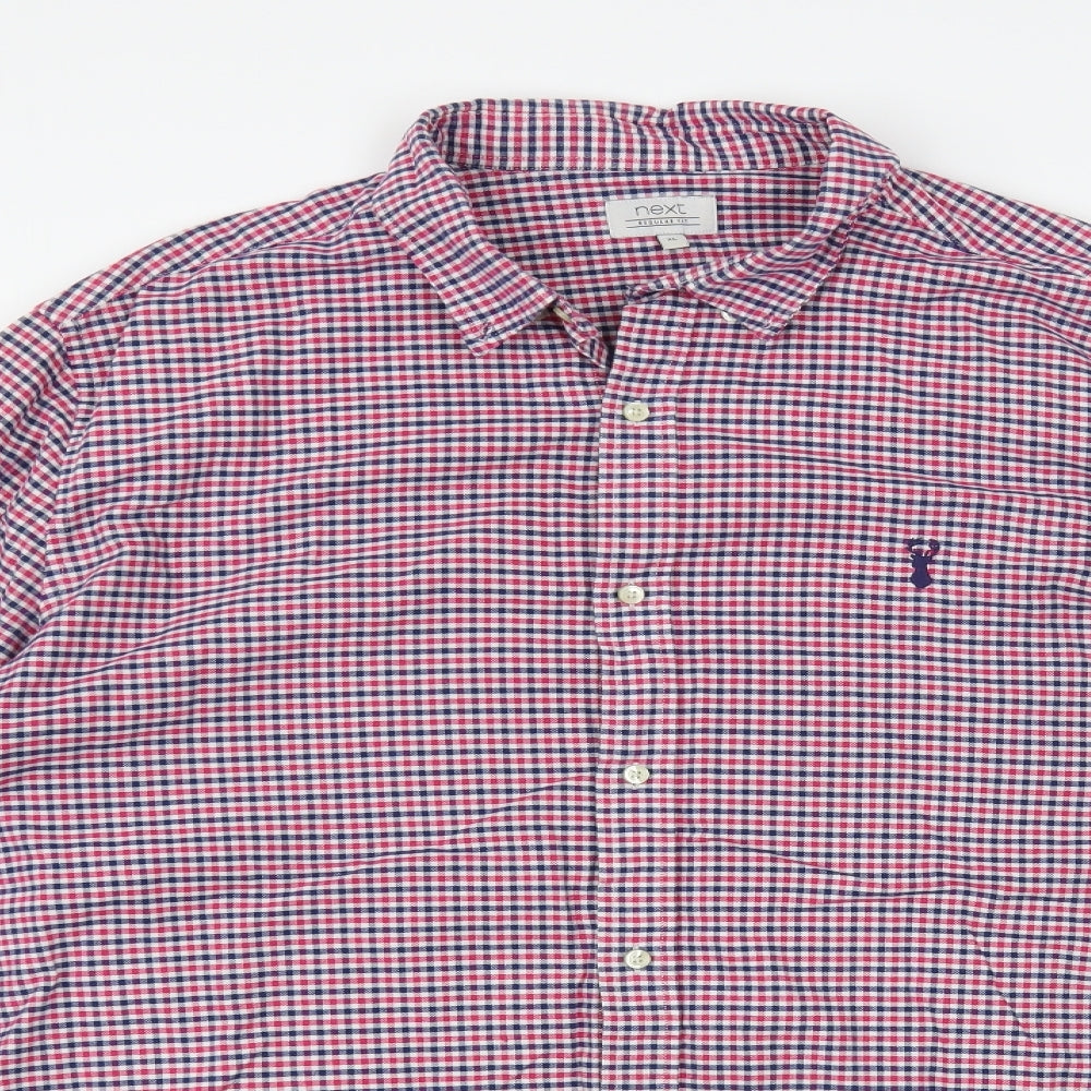 NEXT Mens Red Plaid Cotton Button-Up Size XL Collared Button