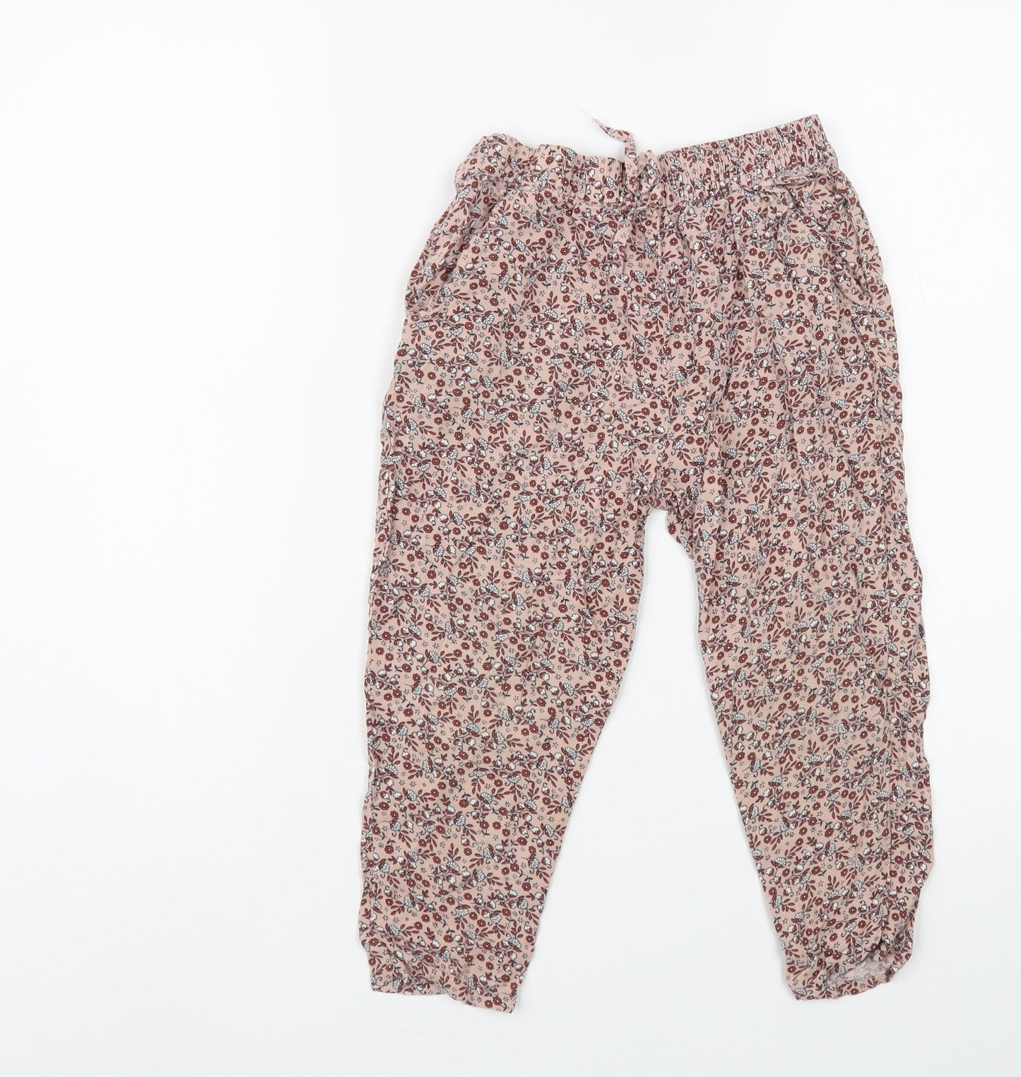 NEXT Girls Pink Floral Viscose Jogger Trousers Size 6 Years Regular Drawstring