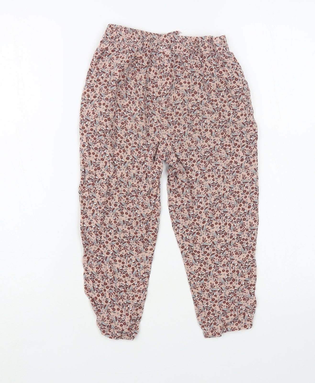 NEXT Girls Pink Floral Viscose Jogger Trousers Size 6 Years Regular Drawstring
