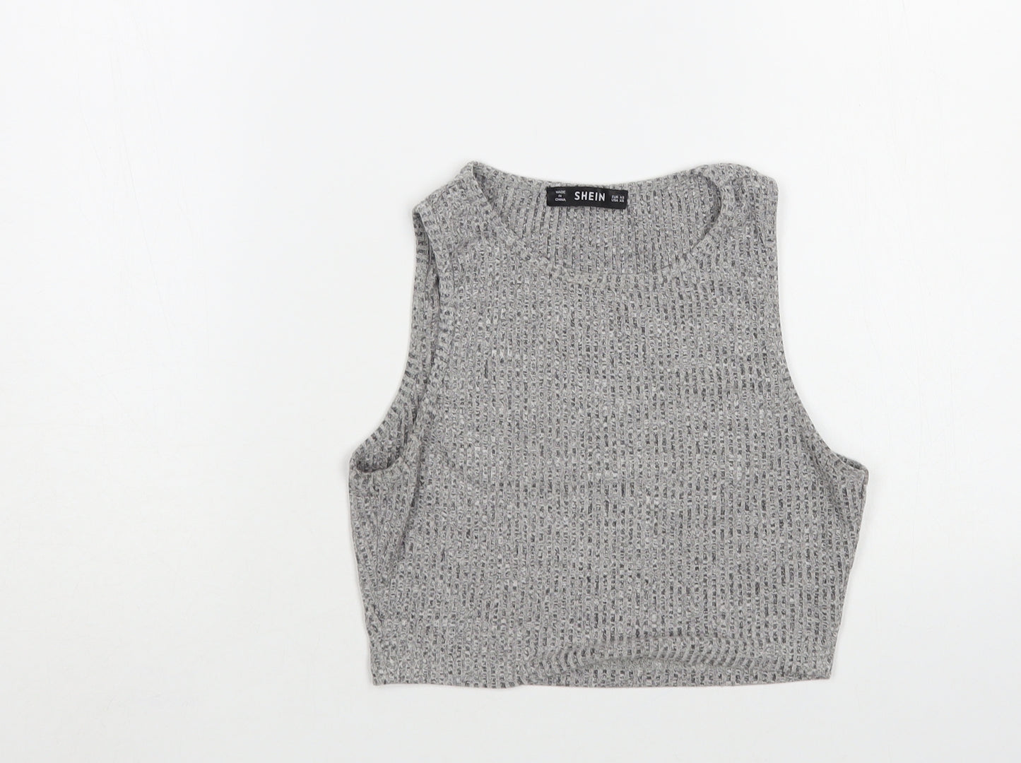 SheIn Womens Grey Cotton Cropped Blouse Size XS Boat Neck