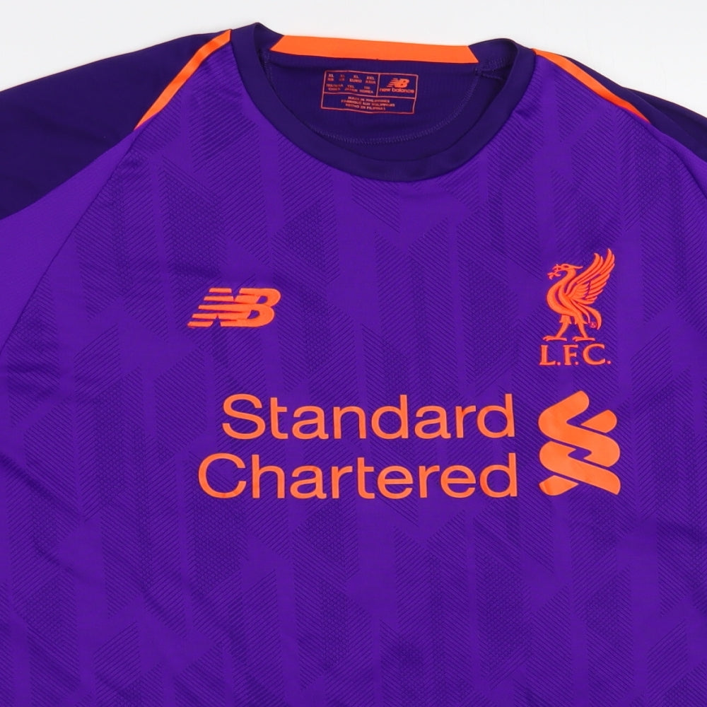 New Balance Mens Purple Geometric Polyester T-Shirt Size XL Crew Neck - Liverpool FC
