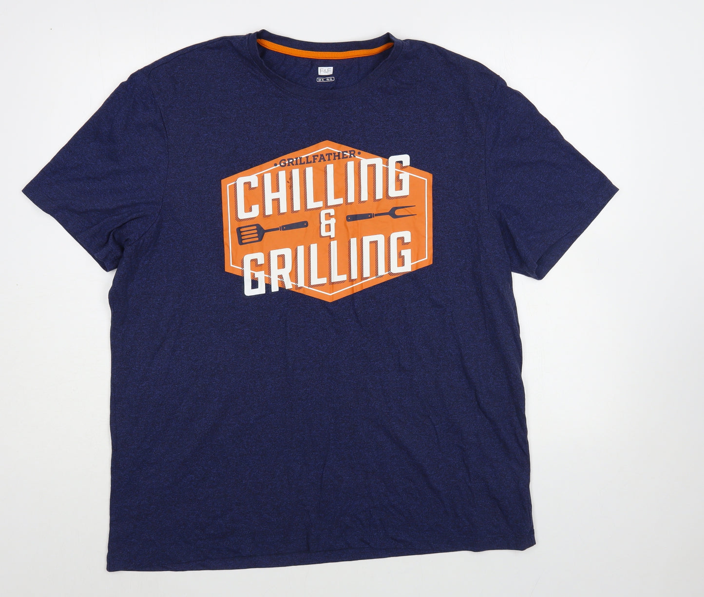 F&F Mens Blue Cotton T-Shirt Size XL Crew Neck - Grillfather
