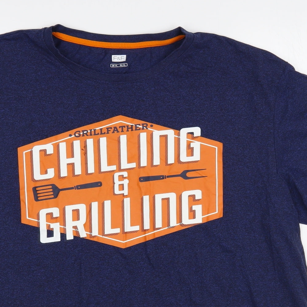 F&F Mens Blue Cotton T-Shirt Size XL Crew Neck - Grillfather