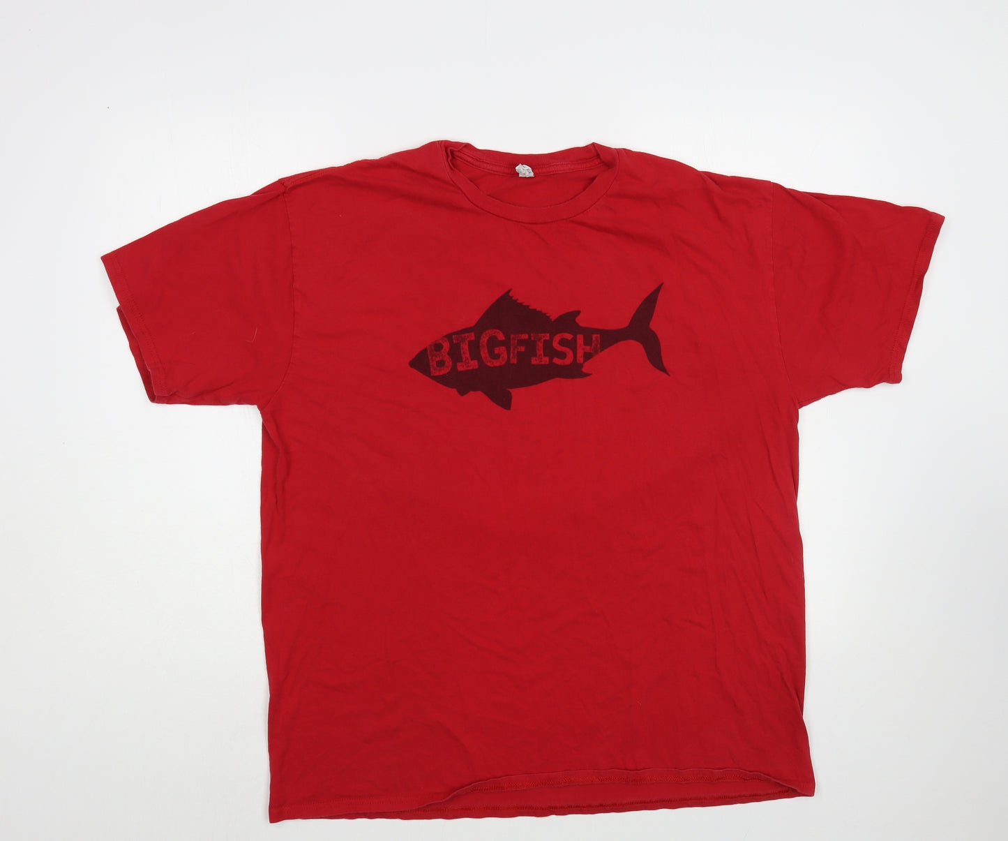 BigFish Mens Red Cotton T-Shirt Size L Crew Neck