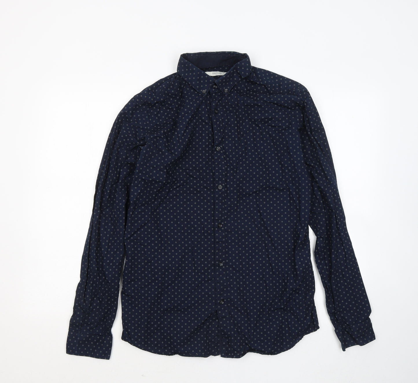 JACK AND JONES Mens Blue Geometric Cotton Button-Up Size L Collared