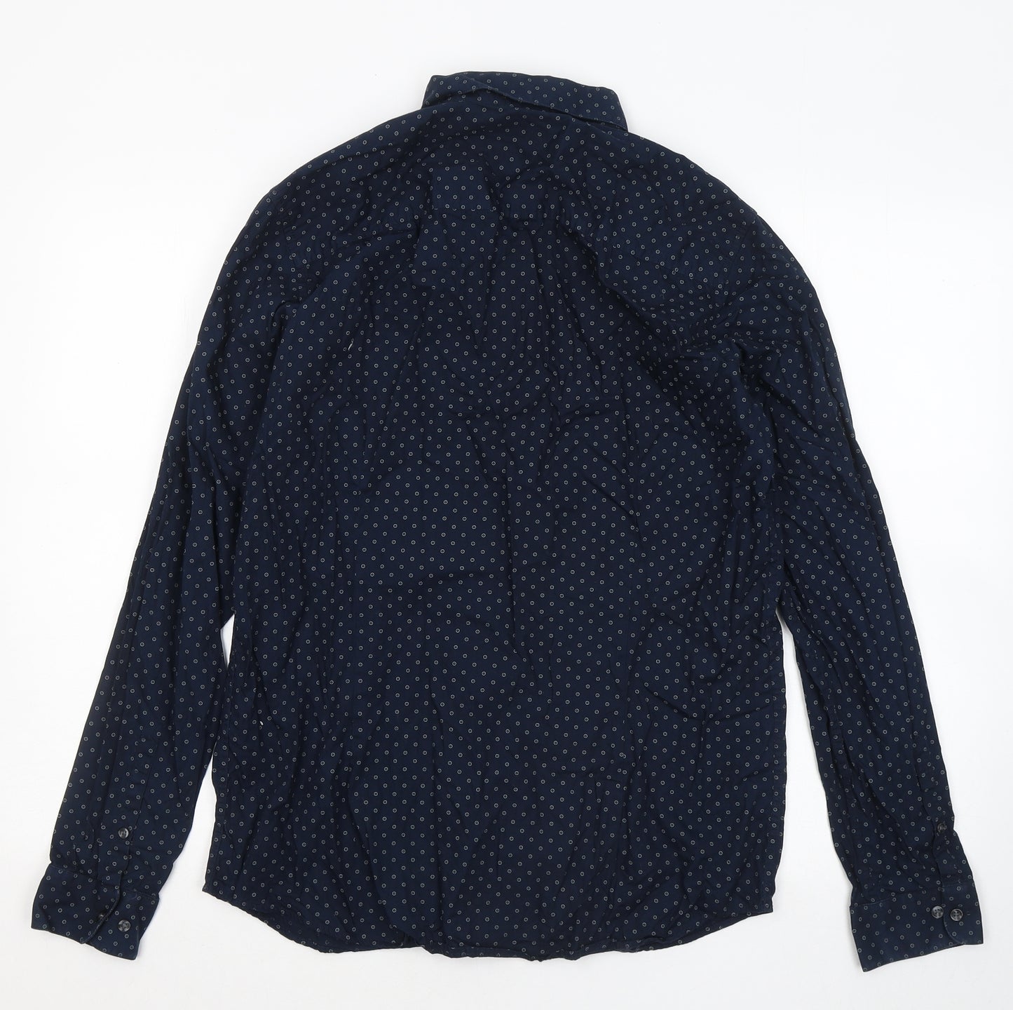 JACK AND JONES Mens Blue Geometric Cotton Button-Up Size L Collared