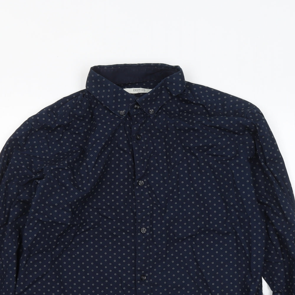 JACK AND JONES Mens Blue Geometric Cotton Button-Up Size L Collared