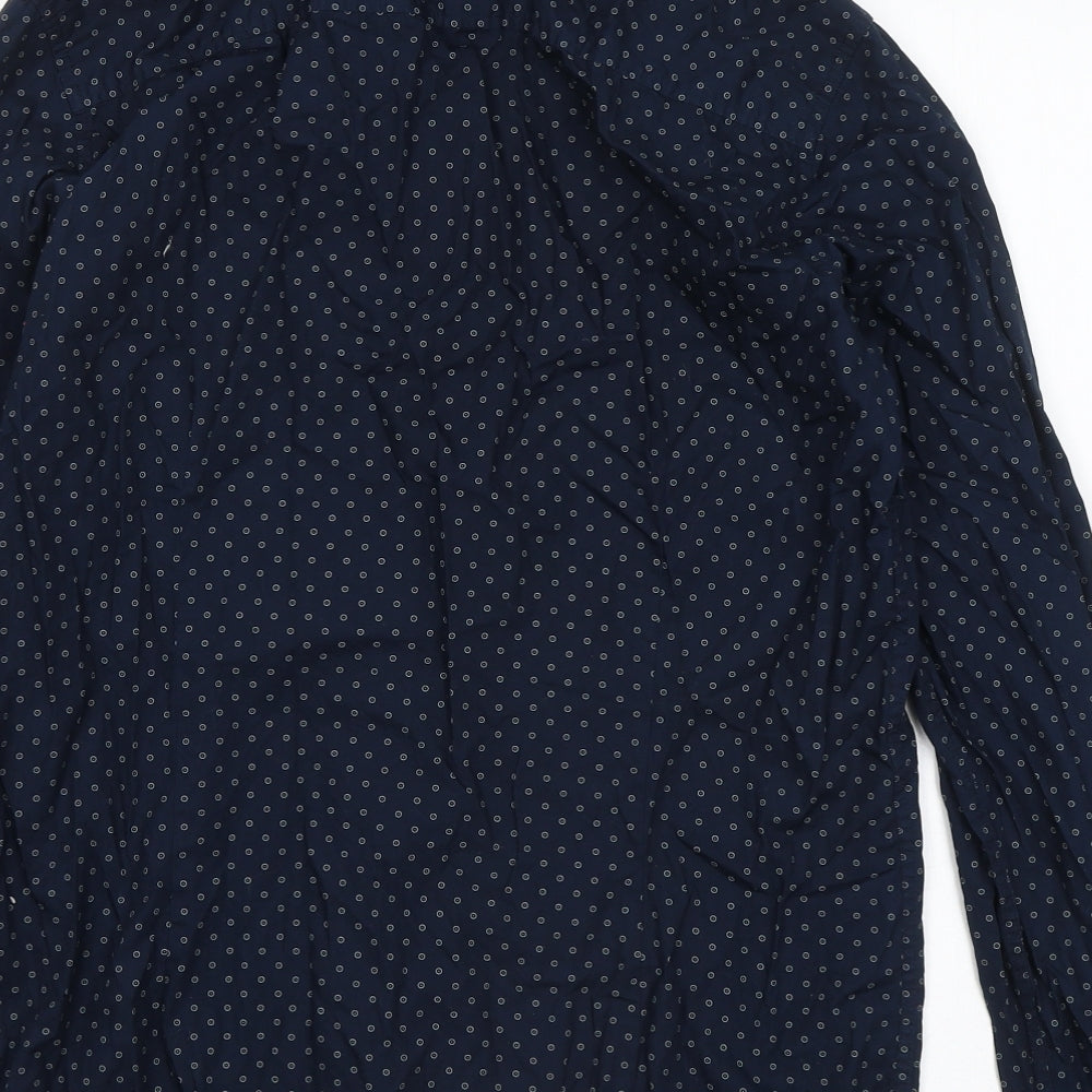 JACK AND JONES Mens Blue Geometric Cotton Button-Up Size L Collared