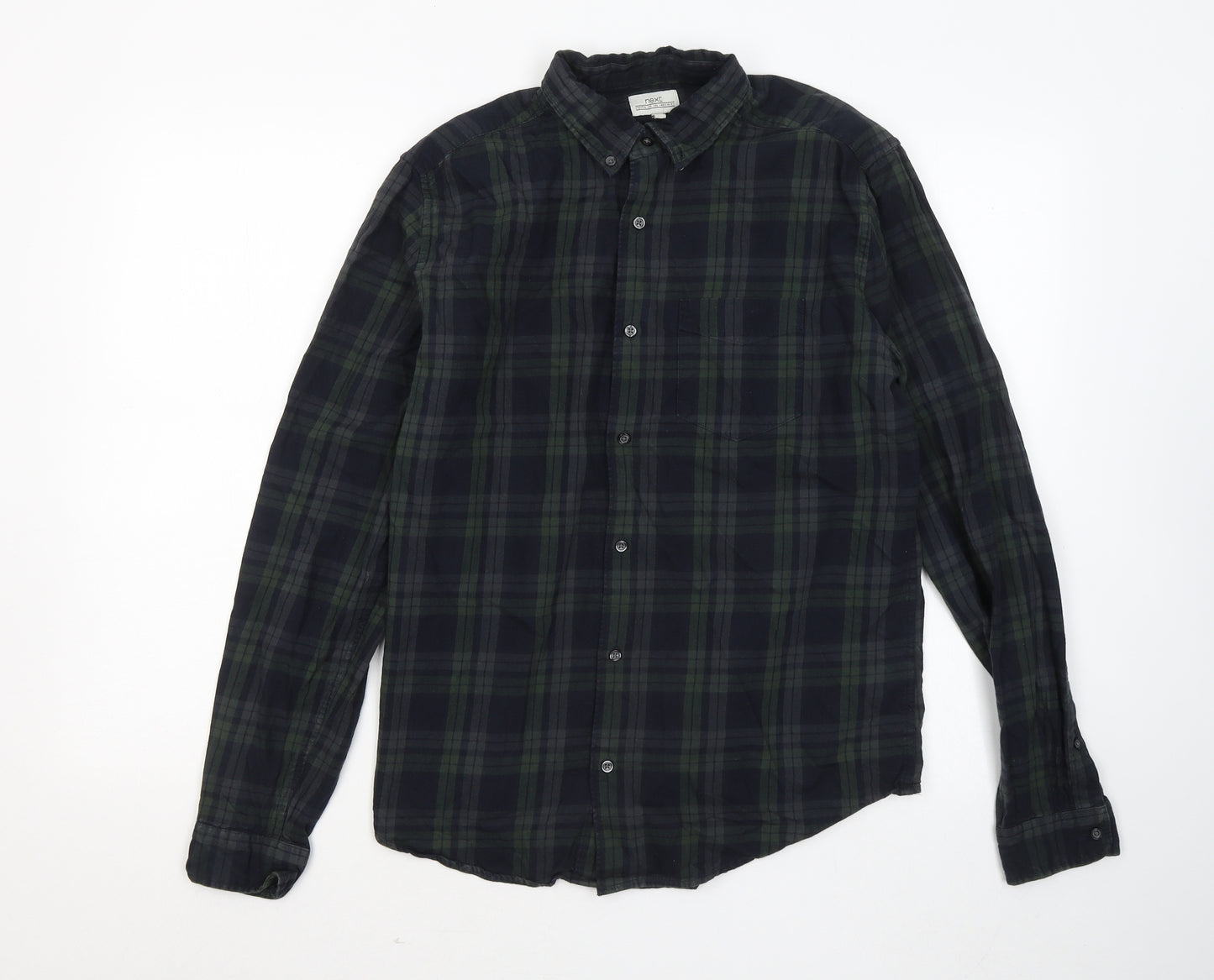 NEXT Mens Blue Plaid Cotton Button-Up Size M Collared