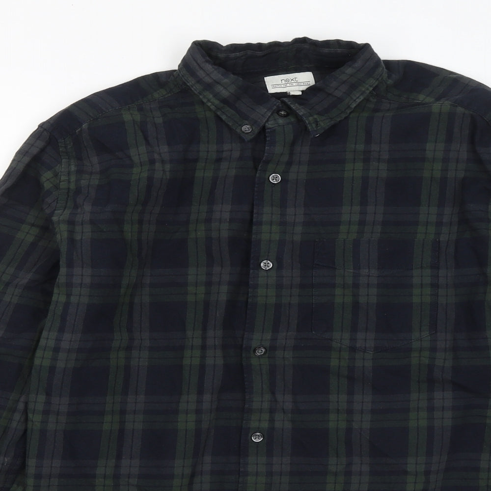 NEXT Mens Blue Plaid Cotton Button-Up Size M Collared