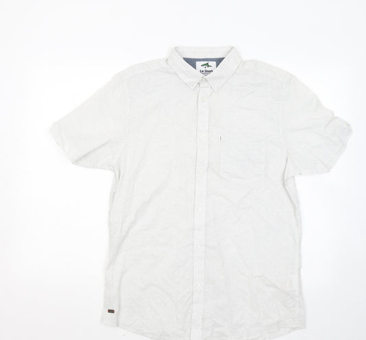 LE SHARK Mens White Geometric Cotton Button-Up Size M Collared