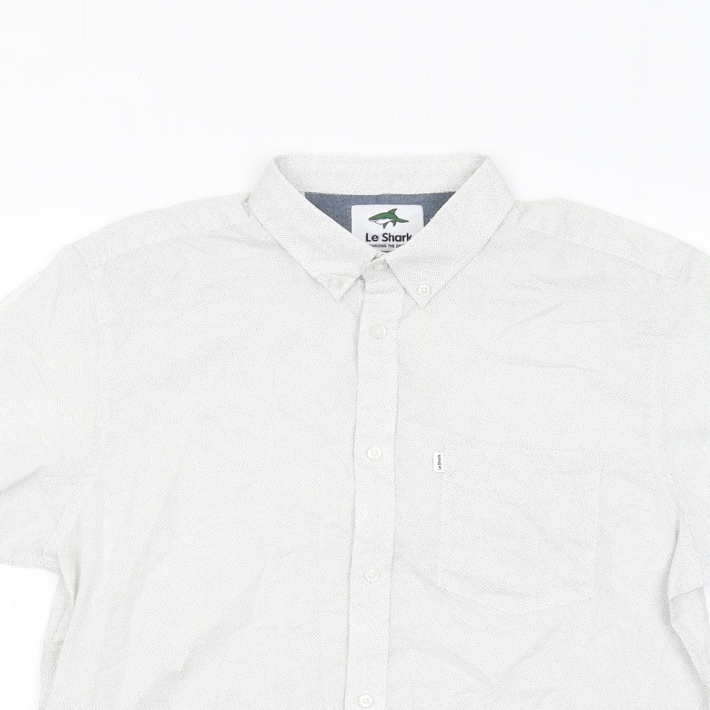 LE SHARK Mens White Geometric Cotton Button-Up Size M Collared