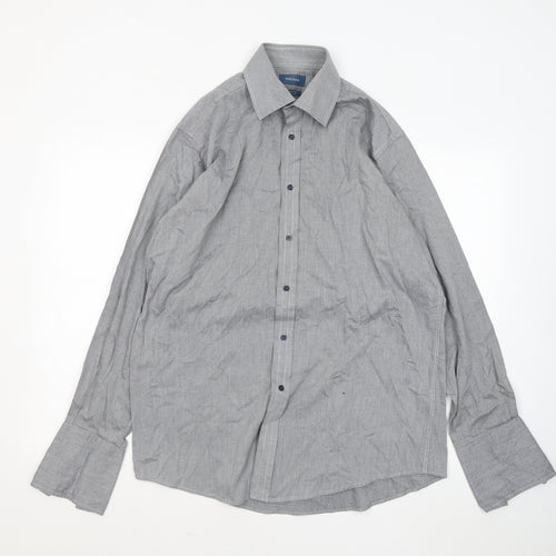 Rochas Mens Grey Cotton Button-Up Size 16 Collared