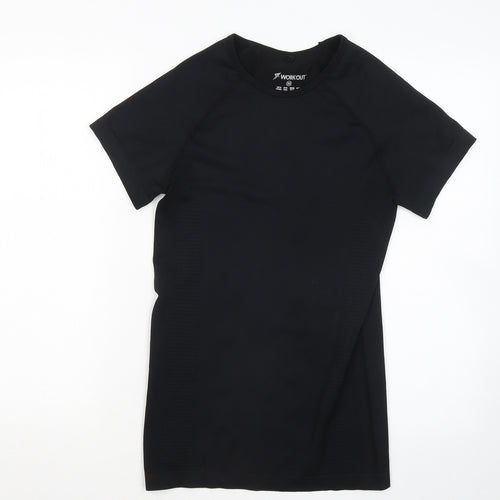 WORKOUT Womens Black Polyester Basic T-Shirt Size 12 Round Neck