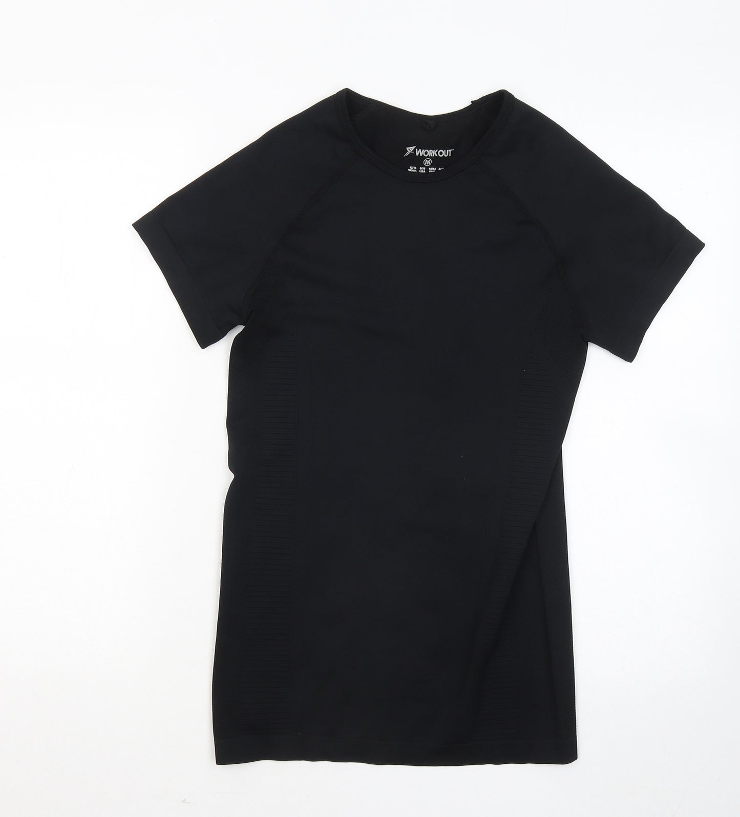 WORKOUT Womens Black Polyester Basic T-Shirt Size 12 Round Neck
