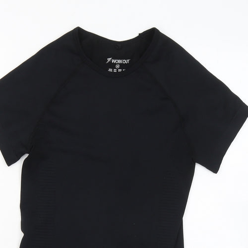 WORKOUT Womens Black Polyester Basic T-Shirt Size 12 Round Neck