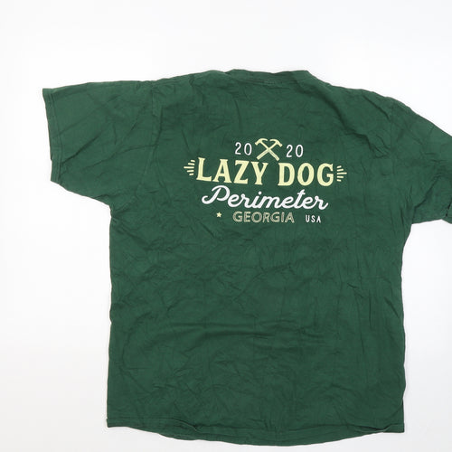 Port and Company Mens Green Cotton T-Shirt Size L Round Neck - Lazy Dog
