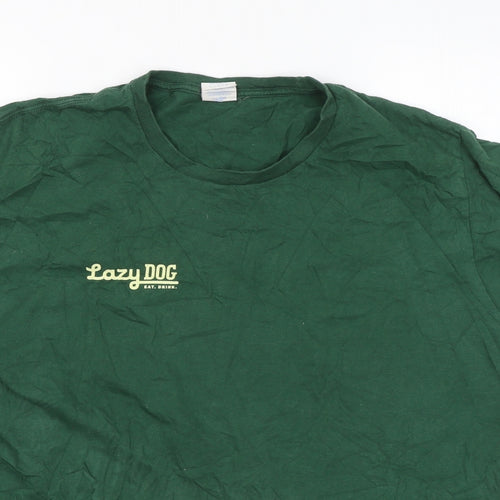 Port and Company Mens Green Cotton T-Shirt Size L Round Neck - Lazy Dog