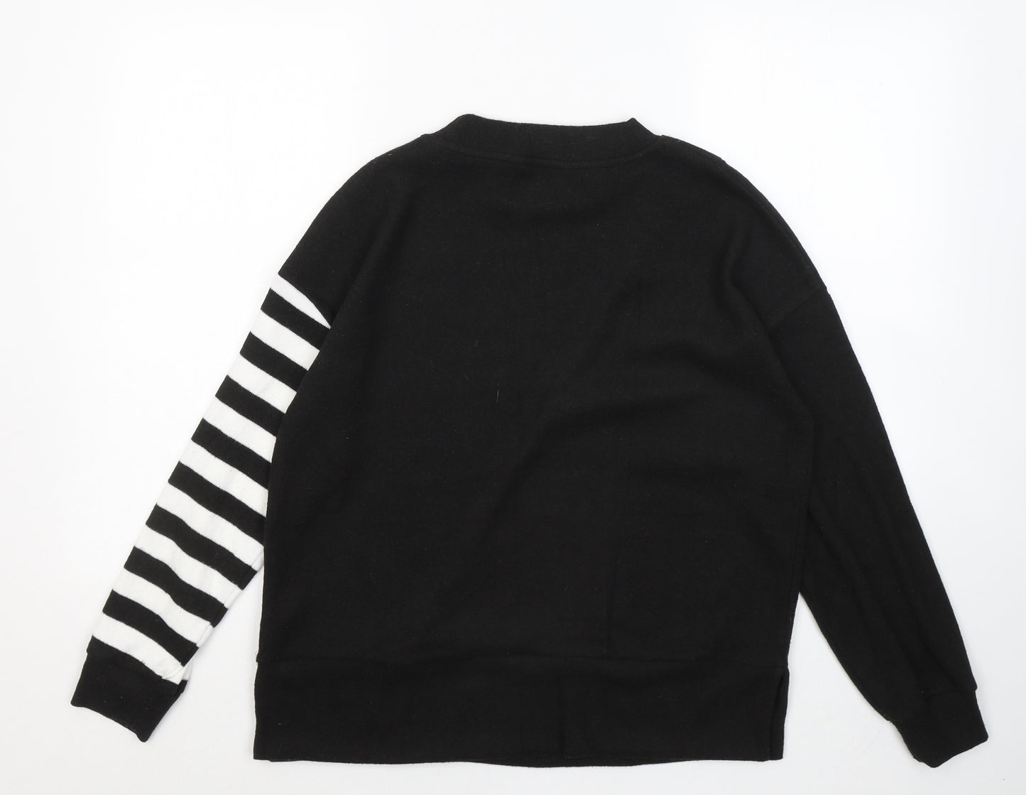 F&F Womens Black Round Neck Striped Polyester Pullover Jumper Size S