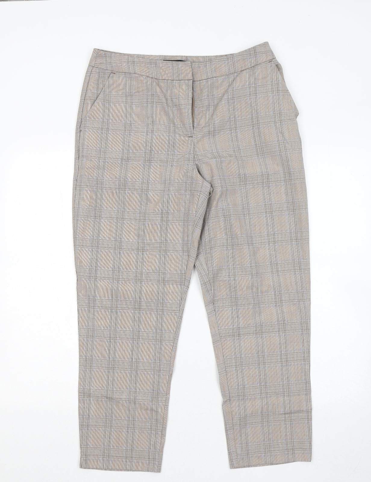 New Look Womens Brown Plaid Polyester Trousers Size 12 L24 in Regular