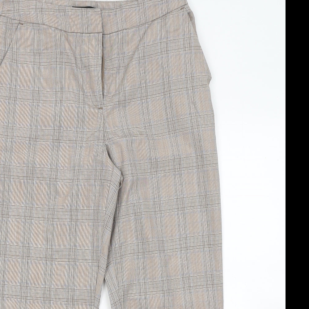 New Look Womens Brown Plaid Polyester Trousers Size 12 L24 in Regular