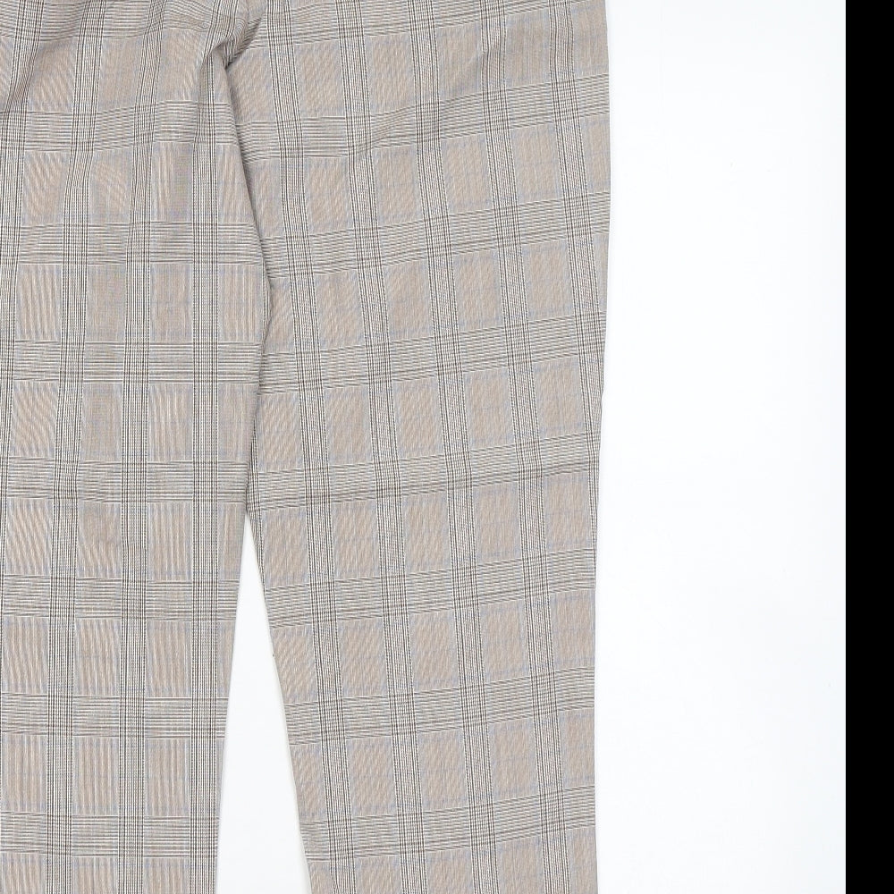 New Look Womens Brown Plaid Polyester Trousers Size 12 L24 in Regular