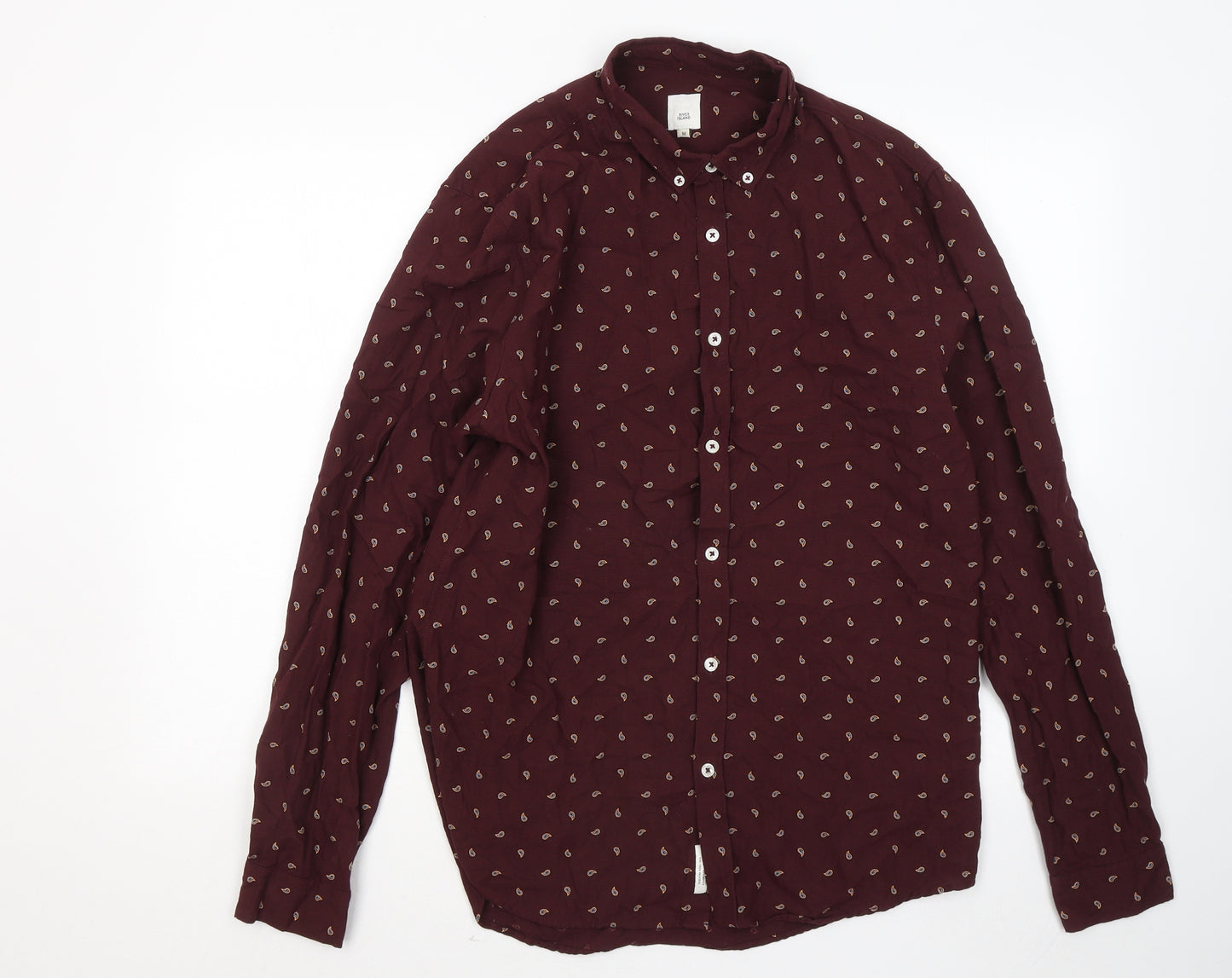 River Island Mens Red Geometric Cotton Button-Up Size M Collared