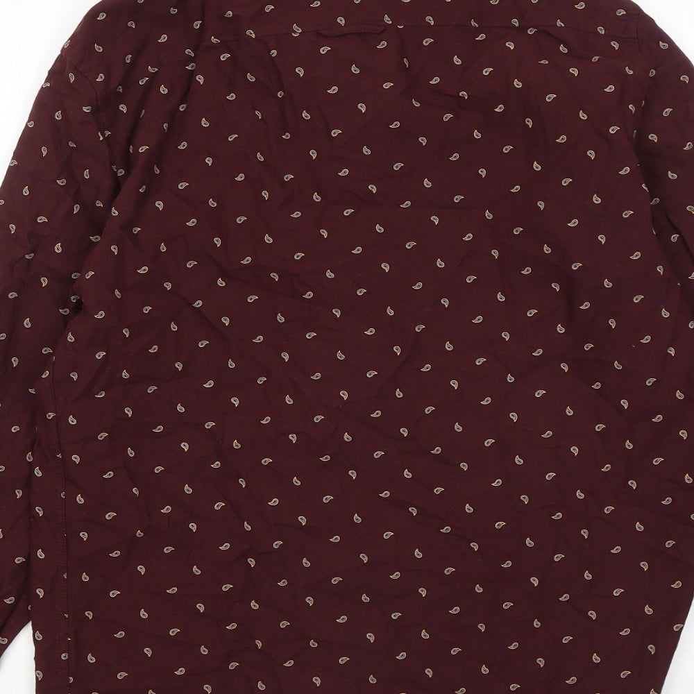 River Island Mens Red Geometric Cotton Button-Up Size M Collared