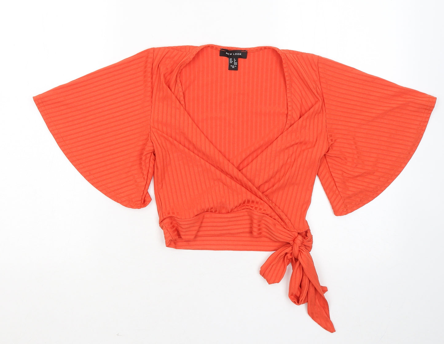 New Look Womens Orange Polyester Basic Blouse Size 8 Round Neck