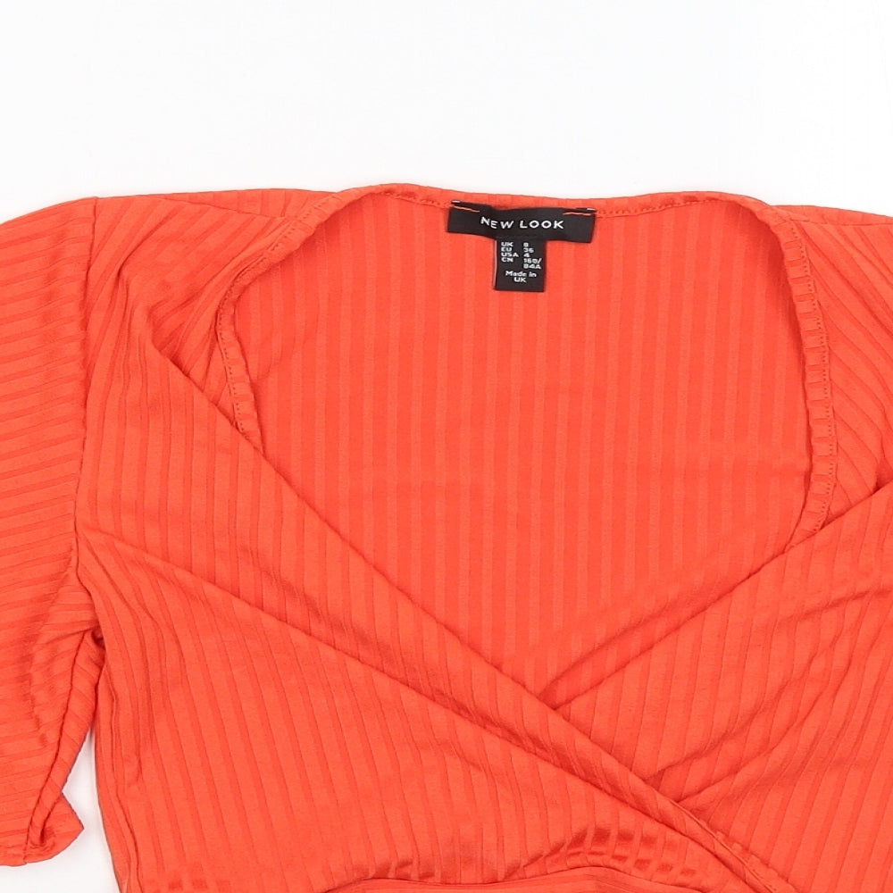 New Look Womens Orange Polyester Basic Blouse Size 8 Round Neck