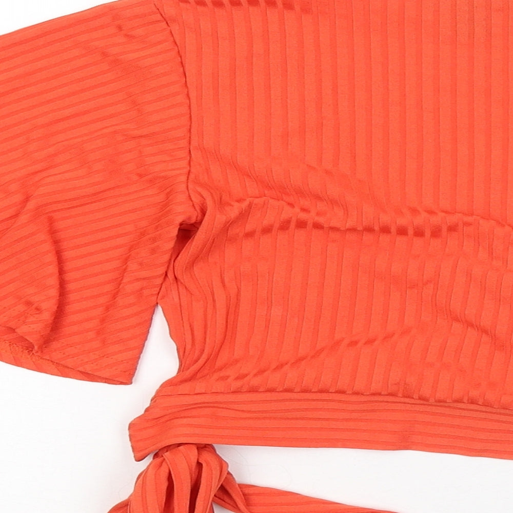 New Look Womens Orange Polyester Basic Blouse Size 8 Round Neck