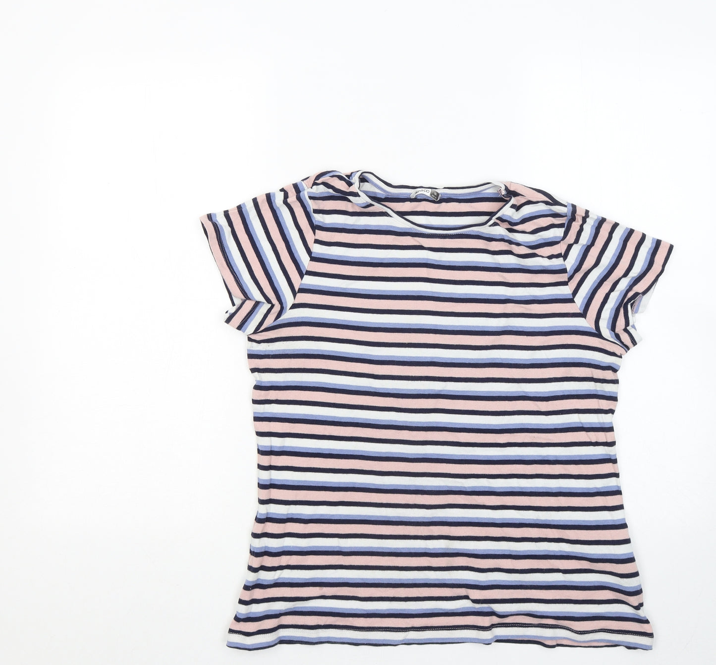 Pep&Co Womens Multicoloured Striped Cotton Basic T-Shirt Size 16 Round Neck