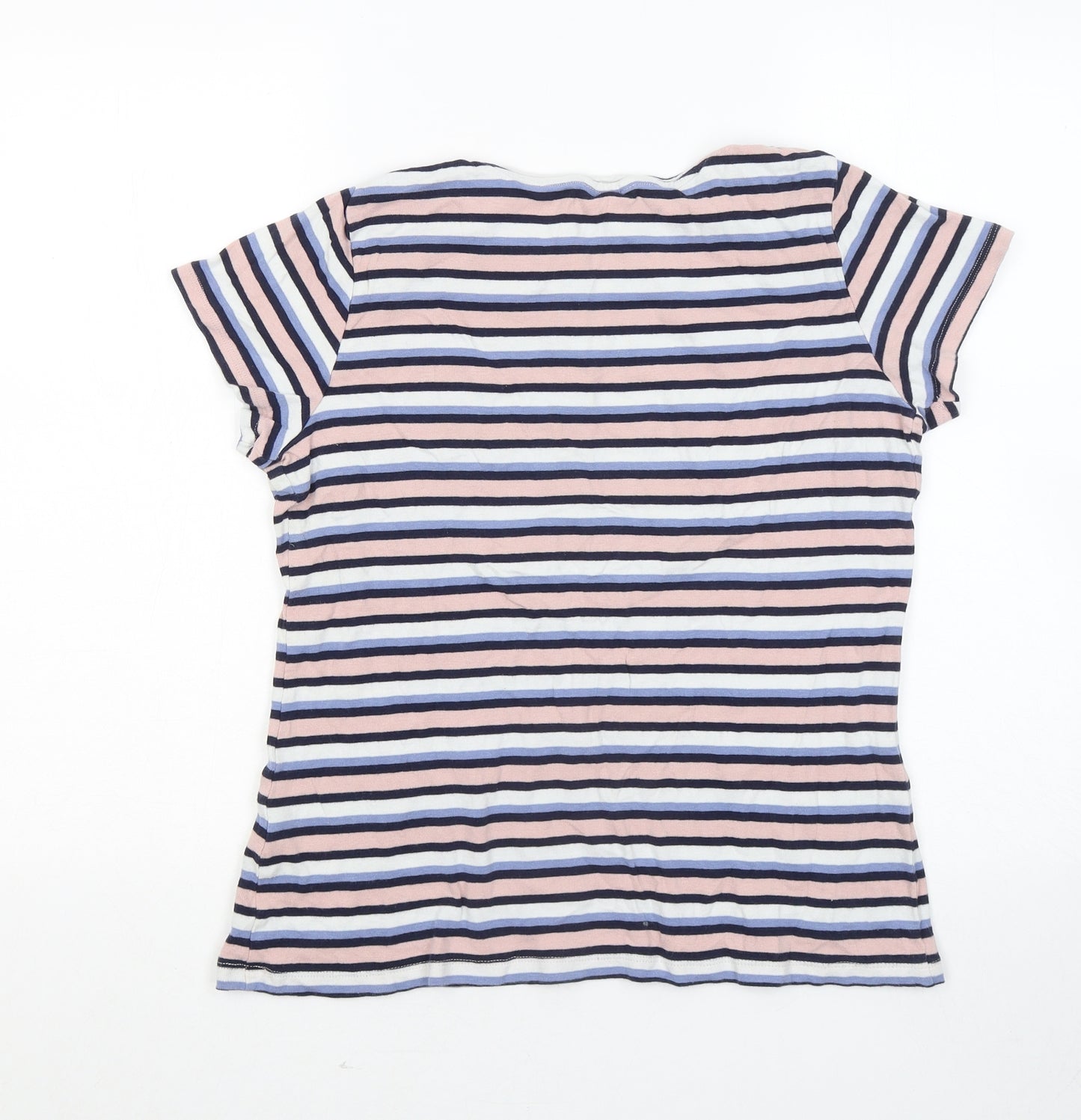 Pep&Co Womens Multicoloured Striped Cotton Basic T-Shirt Size 16 Round Neck