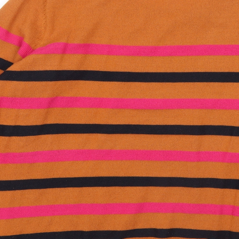 TU Womens Orange Round Neck Striped Acrylic Pullover Jumper Size 16