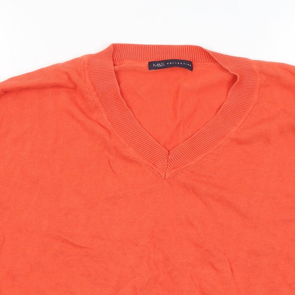 Marks and Spencer Womens Orange V-Neck Cotton Pullover Jumper Size L