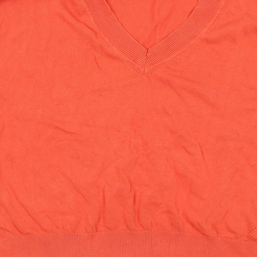 Marks and Spencer Womens Orange V-Neck Cotton Pullover Jumper Size L
