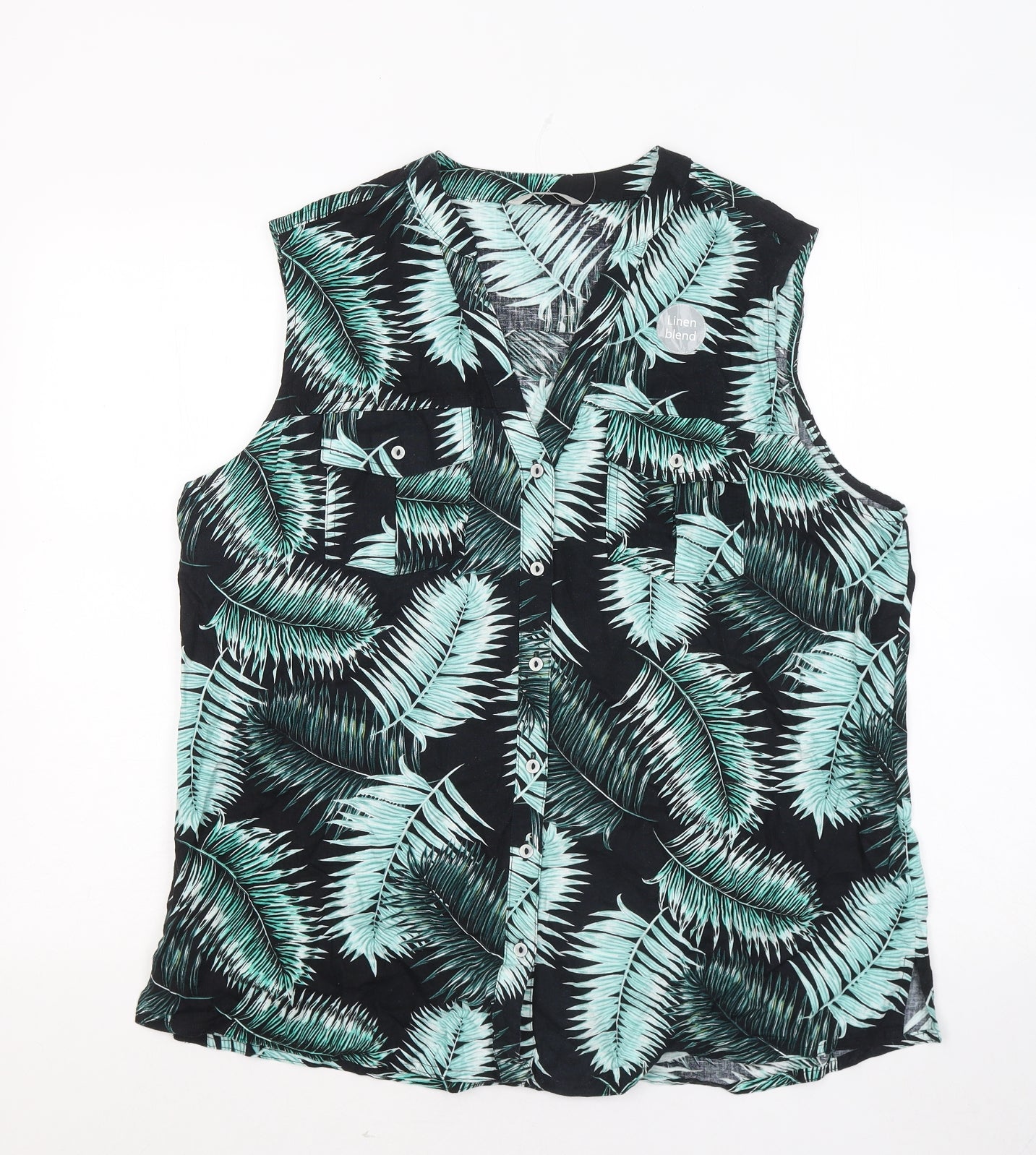 George Womens Green Geometric Linen Basic Tank Size 16 Round Neck