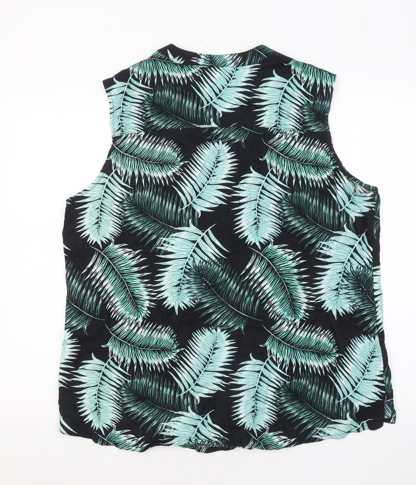 George Womens Green Geometric Linen Basic Tank Size 16 Round Neck