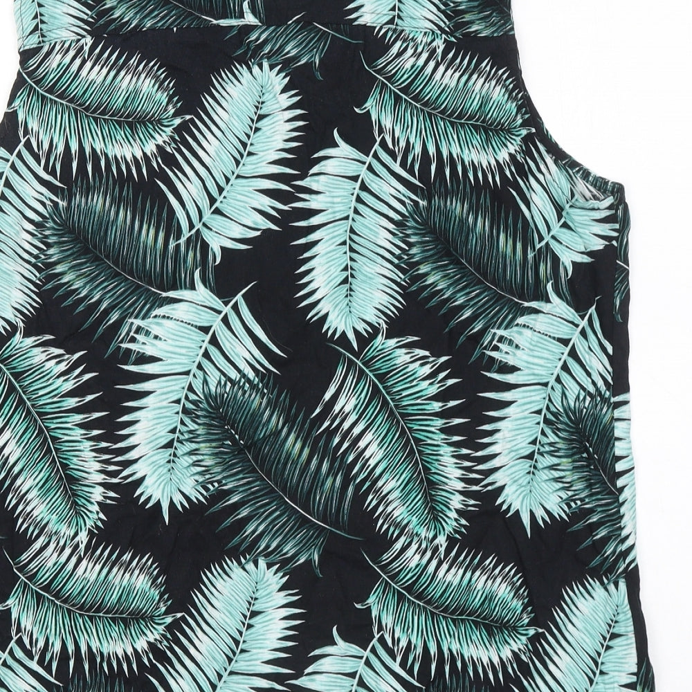 George Womens Green Geometric Linen Basic Tank Size 16 Round Neck