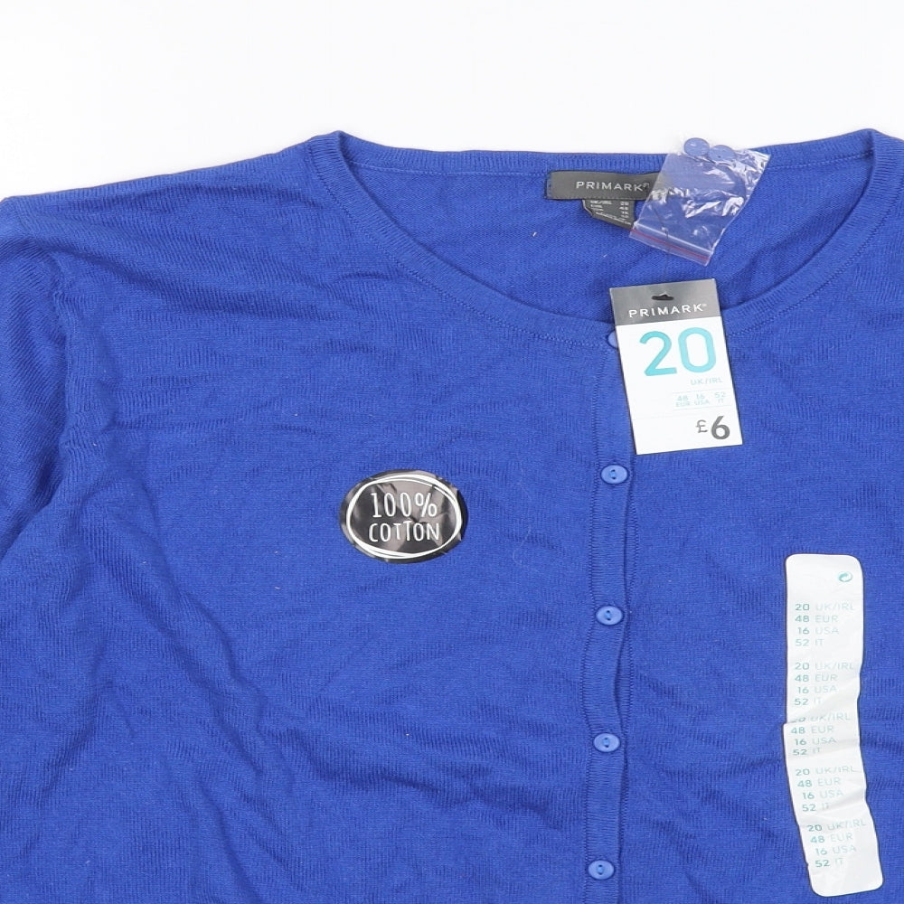 Primark Womens Blue Round Neck Cotton Cardigan Jumper Size 20